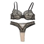 Embroidered patchwork mesh sexy bra with contrasting color design sexy lingerie two-piece set