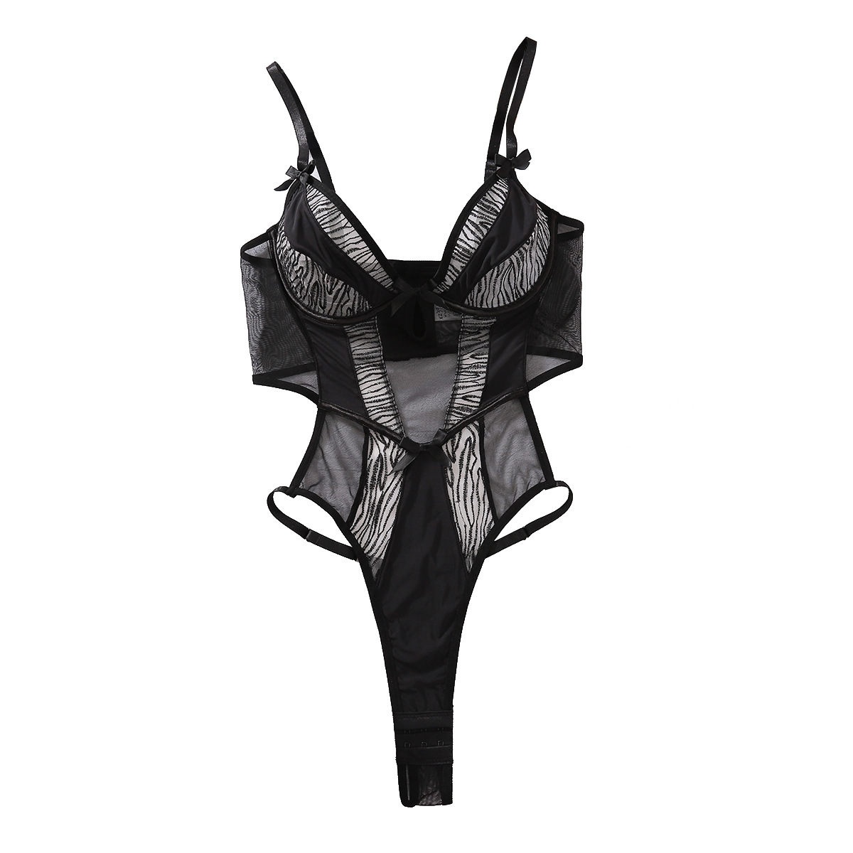 558095846 Splicing sexy jumpsuit with zebra pattern body shaping and hollowed out fun jumpsuit underwear - imagine 1