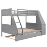 Twin over Full Bunk Bed with Trundle and Built-in Desk, Three Storage Drawers and Shelf,Gray - imagine 13