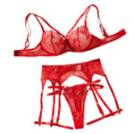 Flower Embroidery Ultra Thin Perspective Sexy Underwear Four Piece Set