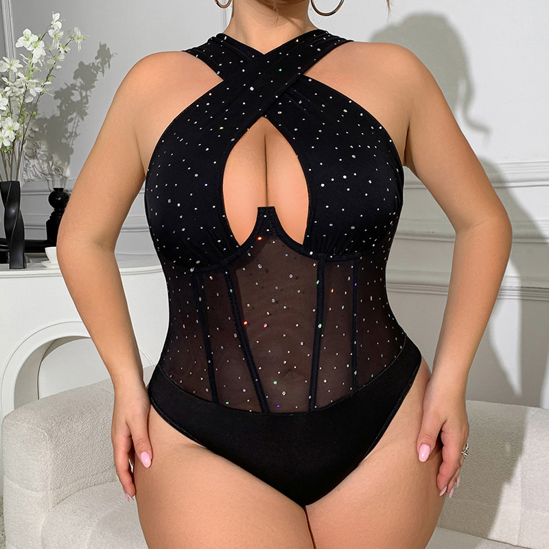558095574 Sexy jumpsuit with open crotch perspective underwear and mesh jumpsuit - imagine 1