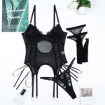 European and American Style Sexy Lingerie Lace Splicing Strap Bow Net Sheer Suspender Two-Piece Stockings - imagine 6