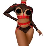 Complex Strap Halter Waistband Mesh Long Sleeve Sexy Women's Four-Piece Set - imagine 5