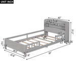 Wood Twin Size Platform Bed with Built-in LED Light Storage Headboard and Guardrail Antique Grey - imagine 3