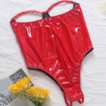 High Grade PU Imitation Leather Sexy Lingerie Women's Pure Desire To Seduce Perspective Outfit Backless One-Piece Tights - imagine 6