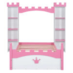 Castle-Shaped Wooden Bed with Storage Shelf, Dreamy Twin Size Platform Bed for Kids Bedroom, White + Pink - imagine 7