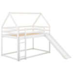 Twin Size Bunk House Bed with Slide and Ladder White - imagine 12