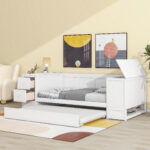 Twin Size Daybed with Storage Arms Trundle and Charging Station White - imagine 22