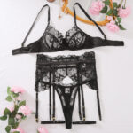 Lace Embroidery Perspective Splicing Temptation Teasing Bra Set Four Piece Set - imagine 7