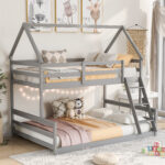 Twin over Full House Bunk Bed with Built-in Ladder Gray - imagine 14