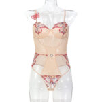 European Women's Strapless Lingerie with Adjustable Straps, 3D Butterfly Embroidery, Push-Up Bodysuit with Open Crotch Design - imagine 6
