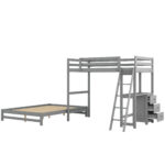 Twin over Full Bunk Bed with Built-in Desk and Three Drawers Grey - imagine 3