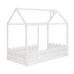 {Slats are not included}Twin Size Wood Bed House Bed Frame with Fence for KidsTeens Girls Boys {White} - imagine 15