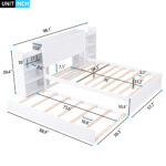 Full Size Storage Platform Bed with Pull Out Shelves and Twin Size Trundle, White - imagine 12