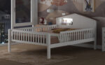 Full Size Wood Platform Bed with House-shaped Headboard, LED and Built-in Storage, White - imagine 14