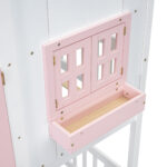 Twin over Twin House Bunk Bed with Roof , Window, Window Box, Door , with Safety Guardrails and Ladder, Pink/White - imagine 24