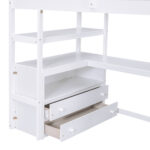 Twin Size Loft Bed with Desk and Shelves Two Built-in Drawers Storage Staircase White - imagine 3