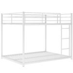 Full over Full Metal Bunk Bed, Low Bunk Bed with Ladder White - imagine 10