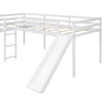 L-Shaped Twin Size Loft Bed with Ladder and Slide, White - imagine 2
