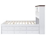 Solid Pine Captain Bookcase Bed with Trundle Bed and 3 Spacious Under Bed Drawers in Casual,Twin, White+Walnut - imagine 8