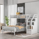 Twin over Full Loft Bed with Staircase,White - imagine 13