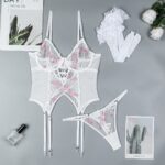 Embroidered Flower Set Two-Piece Panties and Suspender Socks European and American Style Lingerie Hollow Out Three-Piece Set - imagine 7