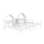Double Twin Size Platform Bed with House-shaped Headboard and a Built-in Nightstand, White - imagine 10