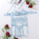 Lace Embroidery Perspective Splicing Temptation Teasing Bra Set Four Piece Set - imagine 6