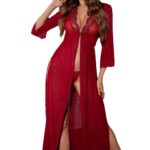 Sexy Mesh Transparent Long-Sleeved Slit Lace Robe Set Style Lingerie - imagine 5