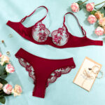 Sexy Embroidered Bra Underwear Ultra-thin Mesh Splicing Large Chest Minimizer Women's Transparent Underwear Two-piece Set - imagine 7