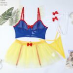 Hollow Mesh Stockings Butterfly Blue Color Block Netting Yellow Sheer Sexy Lingerie European and American Style Four-Piece Set for Women - imagine 6