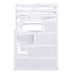 Twin Size Loft Bed with Desk and Shelves Two Built-in Drawers Storage Staircase White - imagine 6