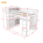 Wood Loft Bed with Cabinet and Bookshelf, Full Size Loft with Wardrobe and Desk for Kids,White - imagine 16