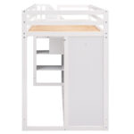 Functional Loft Bed with 3 Shelves, 2 Wardrobes and 2 Drawers, Ladder with Storage, No Box Spring Needed, White - imagine 9