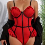 Ribbon fun lace with steel ring sexy lingerie jumpsuit