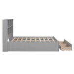 Full Size Platform Bed with Storage Headboard, Charging Station and 2 Drawers, Gray - imagine 6