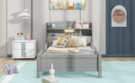 Wood Twin Size Platform Bed with Built-in LED Light Storage Headboard and Guardrail Antique Grey - imagine 16