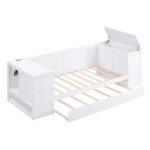 Twin Size Daybed with Storage Arms Trundle and Charging Station White - imagine 12