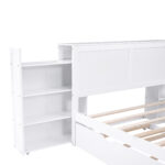 Full Size Storage Platform Bed with Pull Out Shelves and Twin Size Trundle, White - imagine 14