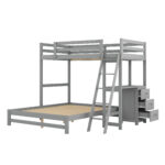 Twin over Full Bunk Bed with Built-in Desk and Three Drawers Grey - imagine 14