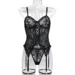 Sexy Lingerie Lace Jacquard Transparent Strap Tied Cross Sling Two-Piece Underwear Set - imagine 7