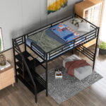 Metal Loft Bed Frame with Desk No Box Spring Needed Twin Black - imagine 9