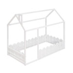 {Slats are not included}Twin Size Wood Bed House Bed Frame with Fence for KidsTeens Girls Boys {White} - imagine 6