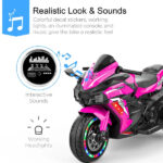 Kids Powered Ride-ons Toy, Kids Motorcycle For 3-6 Years, 12V Electric Ride On Motorcycle With Light Wheel & Bluetooth Music-Pink - imagine 2