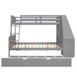 Twin over Full Bunk Bed with Trundle and Built-in Desk, Three Storage Drawers and Shelf,Gray - imagine 6
