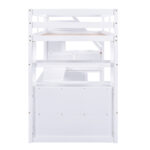 Twin Size Loft Bed with Desk and Shelves Two Built-in Drawers Storage Staircase White - imagine 14