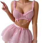 Cross-border Foreign Trade  Fashion Simple Sexy Beaded Chain Transparent Mesh Pleated Lace Strap Lingerie Set - imagine 5