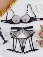 Metal Chain Sex Set Sexy Perspective Love Underwear Four Piece Set with Steel Rim - imagine 6