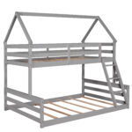 Twin over Full House Bunk Bed with Built-in Ladder Gray - imagine 9