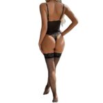 Simple Chain Strap Thin Lace Sheer V-Neck Jumpsuit Sexy Stocking Temptation Two-Piece Set - imagine 5